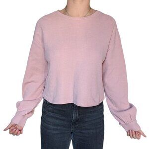 Forever 21 Pink Waffle Knit Long Sleeve Shirt Women Size Large